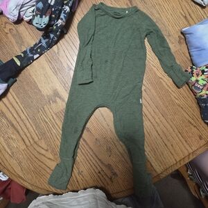 Kids Olive Green Ribbed One-Piece Footed Romper